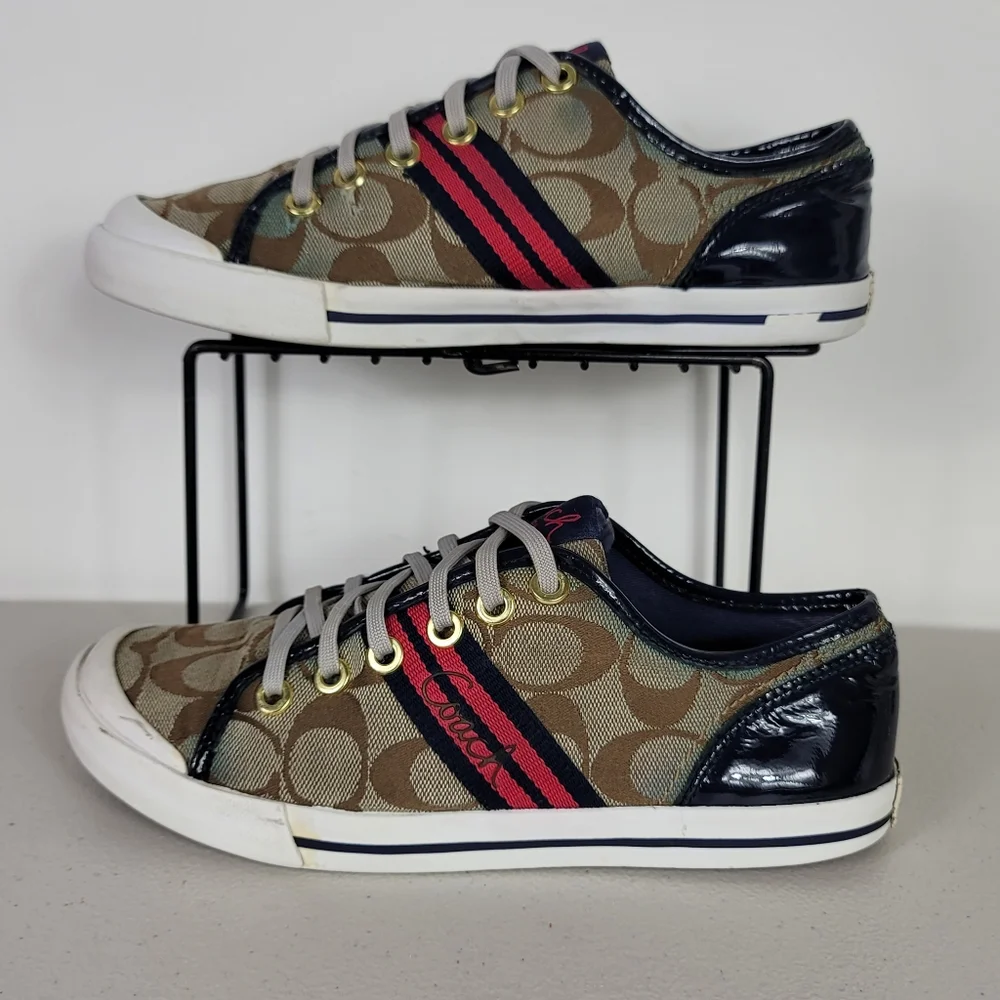 Coach Women's Folly Signature Stripe Sneakers Tennis Shoes Size 5.5B Beige - Picture 1 of 10